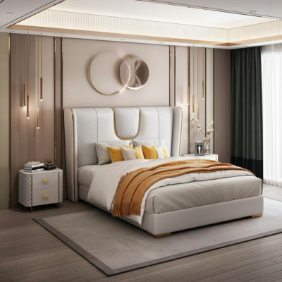 Tweepersoons hotelbedden slaapkamer bed bekleding ontwerp luxe meubels metaal