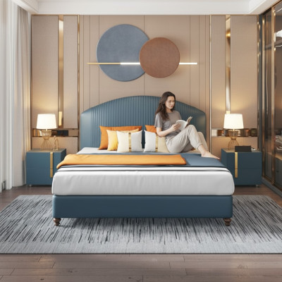 Bed Slaapkamer Luxe Tweepersoonsbed Blauw Modern Ontwerp Bedden Hotel