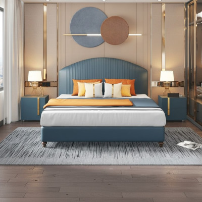 Bed Slaapkamer Luxe Tweepersoonsbed Blauw Modern Ontwerp Bedden Hotel