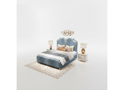 Modern bed tweepersoonsbed bedden hout blauw stijl houten slaapkamer nieuw