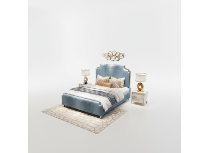 Modern bed tweepersoonsbed bedden hout blauw stijl houten slaapkamer nieuw