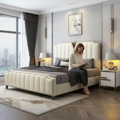 Tweepersoonsbed Slaapkamer Bedden Luxe Tweepersoonsbed Beige Inrichting Meubels