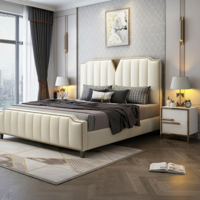 Tweepersoonsbed Slaapkamer Bedden Luxe Tweepersoonsbed Beige Inrichting Meubels