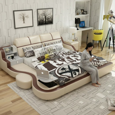 Multifunctioneel bed Luxe design Beige Bedden Dubbele plank 180x200cm