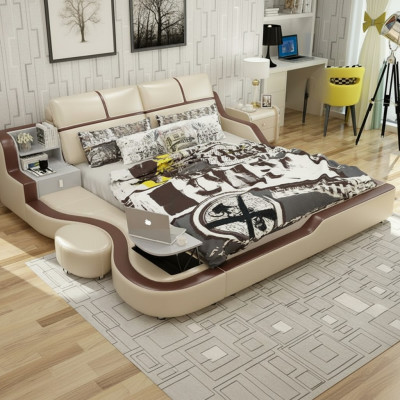 Multifunctioneel bed Luxe design Beige Bedden Dubbele plank 180x200cm