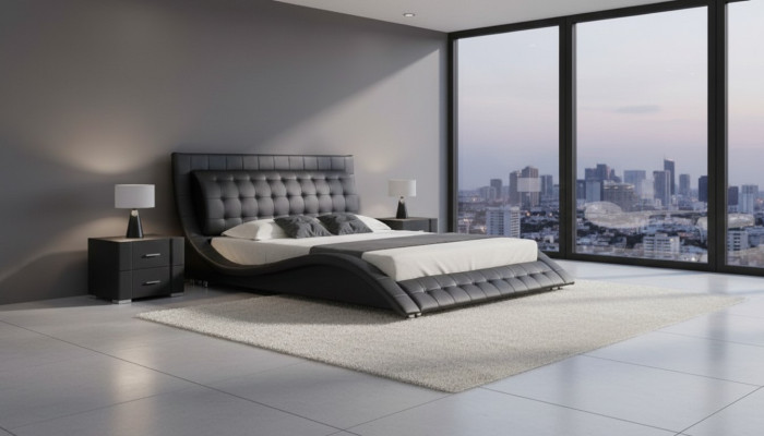 Bed tweepersoonsbed Zwart Bekleed bed Slaapkamer Modern 180x200
