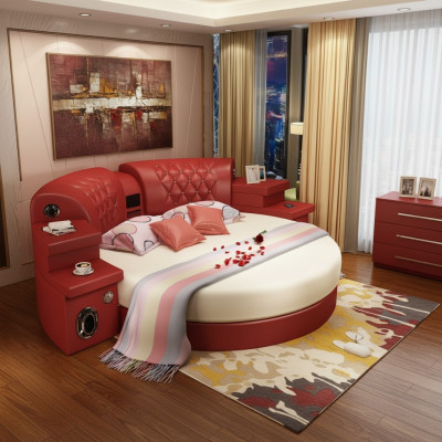 Rond Bed Ronde Bedden Multifunctioneel Hotel Gestoffeerd LED Rek Nieuw