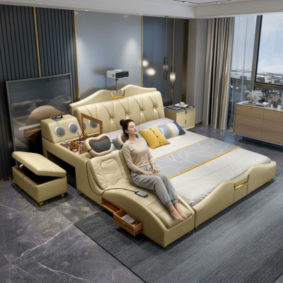 Designbed Beige Hotelbekleding 180x200 Multifunctionele plankbedden Nieuw
