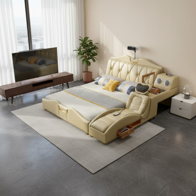 Designbed Beige Hotelbekleding 180x200 Multifunctionele plankbedden Nieuw