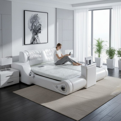 Dubbele luxe design wit bed gestoffeerde bedden modern hotel multifunctioneel.