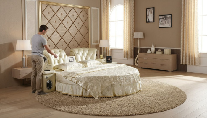 Rond bed, rond ontwerp bedden, dubbel luxe hotel frame slaapkamer.
