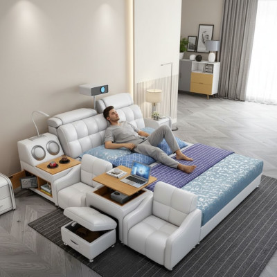 Multifunctionele bedboxen Luxe ontwerp leren bedden Hotel dubbel Nieuw