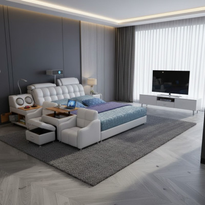 Multifunctionele bedboxen Luxe ontwerp leren bedden Hotel dubbel Nieuw