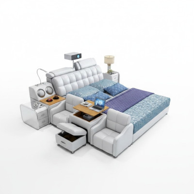 Multifunctionele bedboxen Luxe ontwerp leren bedden Hotel dubbel Nieuw