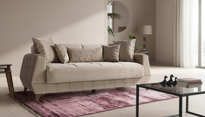Ontwerpbank Driezits Beige Bank Meubels Textiel Stof 3-Zits Bankstellen Sofa's