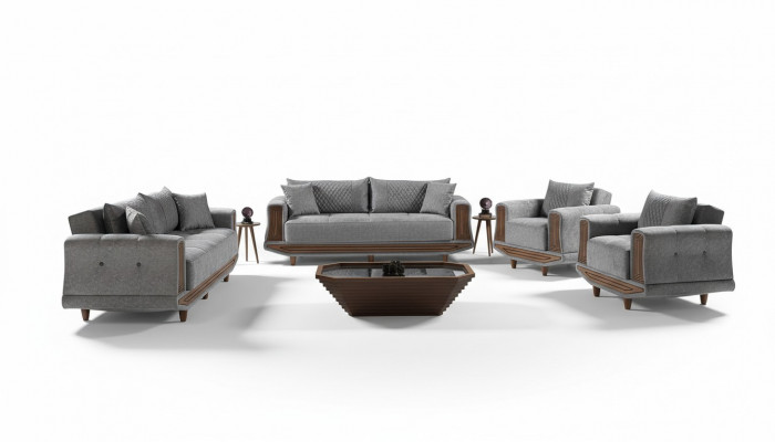 Sofaset 3+2+1+1 zitplaatsen Textiel Hout Bankstel 3 zitter Modern Fauteuil Compleet Set