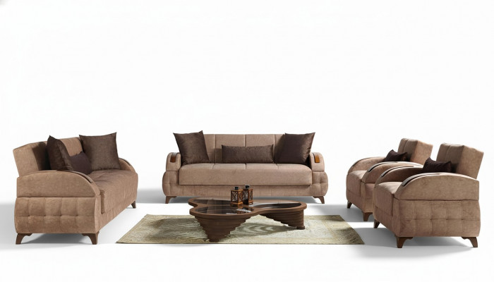 Designer bankstel 3+2+1+1 zits bank gestoffeerde zitkussens bruin set