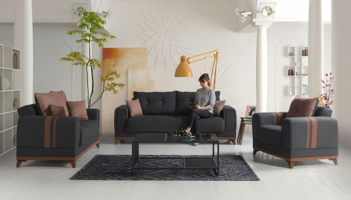 Grijze bankstel 3+2+1 zitsbank Compleet set Relaxfauteuil 3-delig.