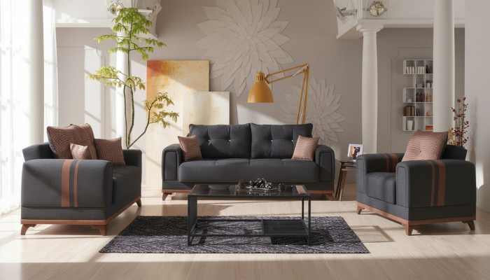 Grijze bankstel 3+2+1 zitsbank Compleet set Relaxfauteuil 3-delig.