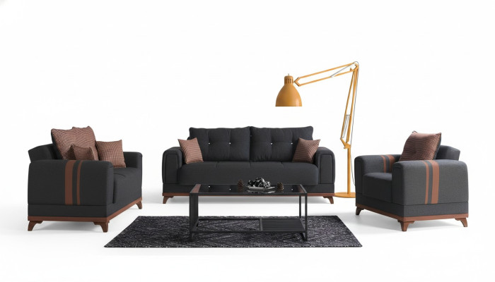 Grijze bankstel 3+2+1 zitsbank Compleet set Relaxfauteuil 3-delig.