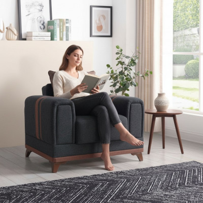 Ontwerp luxe zitsstoel ontspannende stoffen fauteuil met roestvrijstalen fauteuil moderne relaxfauteuil.