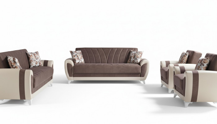 Slaapbank Sofa set 3+2+1+1 Zits Textielbank Fauteuil Complete set Bruin