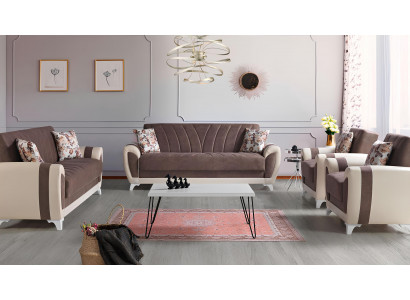 Slaapbank Sofa set 3+2+1+1 Zits Textielbank Fauteuil Complete set Bruin