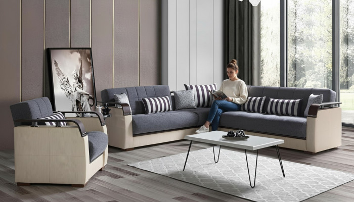 Hoekbank L-vorm + Fauteuil Grijs Compleet Woonkamerset 2-delig. Luxe meubels