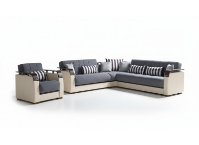 Hoekbank L-vorm + Fauteuil Grijs Compleet Woonkamerset 2-delig. Luxe meubels