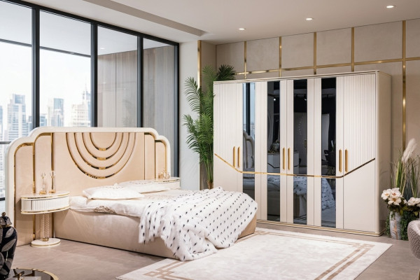 Modern slaapkamer set bed 2x nachtkastjes kledingkast design meubels 4-delig