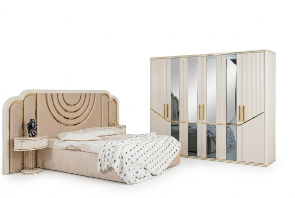 Modern slaapkamer set bed 2x nachtkastjes kledingkast design meubels 4-delig