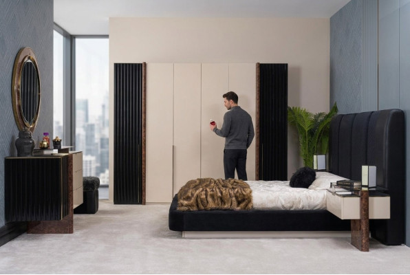 Slaapkamer set Bed 2x Nachtkastjes Kledingkast Commode Design meubels