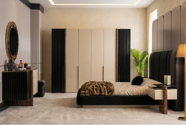 Slaapkamer set Bed 2x Nachtkastjes Kledingkast Commode Design meubels