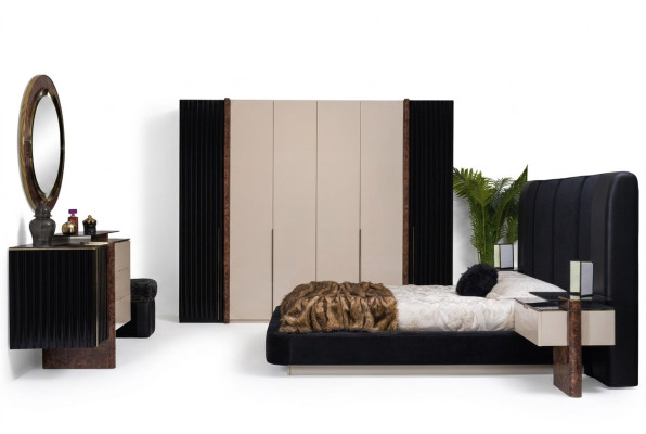 Slaapkamer set Bed 2x Nachtkastjes Kledingkast Commode Design meubels