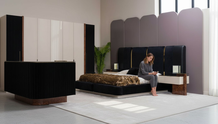 Modern slaapkamerset Bed 2x Nachtkastjes Designmeubelen 3-delig