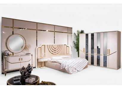 Slaapkamer set Luxe bed 2x nachtkastje kledingkast commode met spiegel 5-delig
