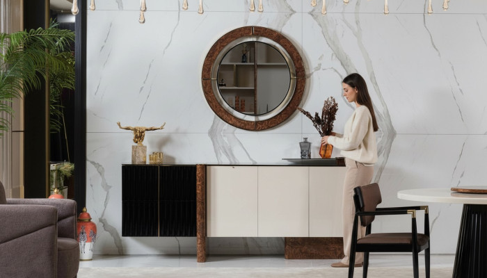 Dressoir met spiegel Luxe set commode houten laden Klassieke