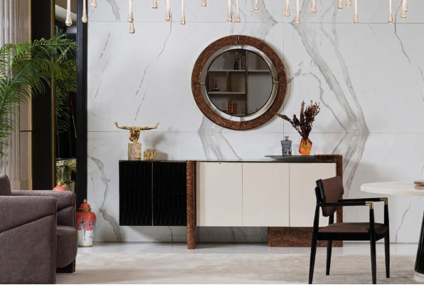 Dressoir met spiegel Luxe set commode houten laden Klassieke