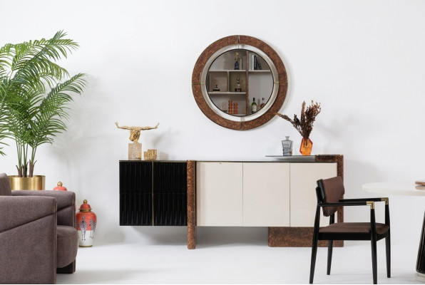 Dressoir met spiegel Luxe set commode houten laden Klassieke
