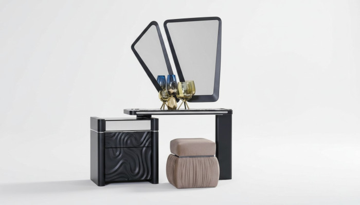 Kaptafel met spiegelkrukje make-up slaapkamer design meubels hout 2-delig.
