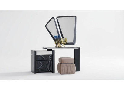 Kaptafel met spiegelkrukje make-up slaapkamer design meubels hout 2-delig.
