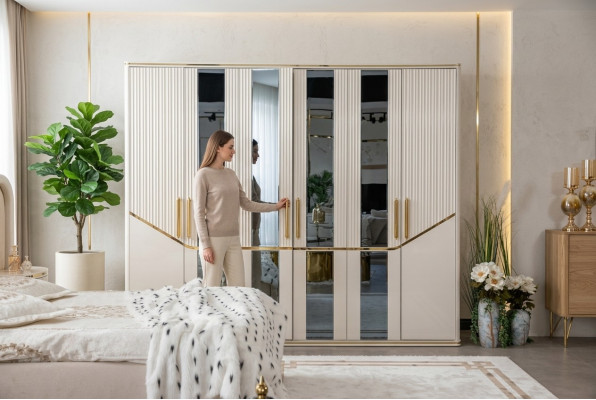 Kledingkast Kasten Kast Ontwerp Hout Beige Goud Modern Meubels 270cm
