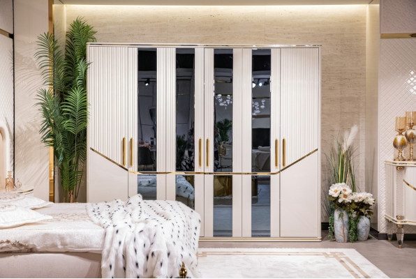 Kledingkast Kasten Kast Ontwerp Hout Beige Goud Modern Meubels 270cm
