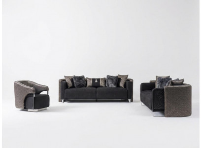 Bankstel 3+3+1 zitplaatsen, woonkamerset compleet textielbank fauteuil hout nieuw