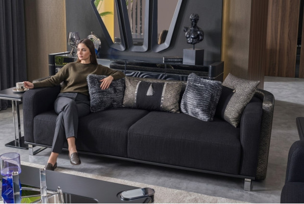 Driepersoonsbank 240cm Zwarte luxe bank Bankmeubels Textielstof Fluweel 3-zits