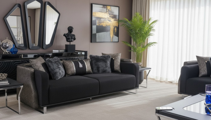 Driepersoonsbank 240cm Zwarte luxe bank Bankmeubels Textielstof Fluweel 3-zits