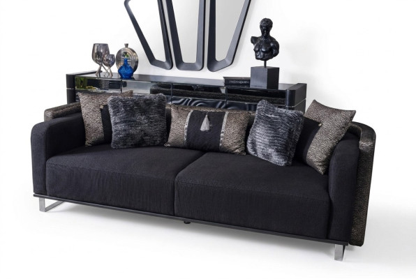 Driepersoonsbank 240cm Zwarte luxe bank Bankmeubels Textielstof Fluweel 3-zits