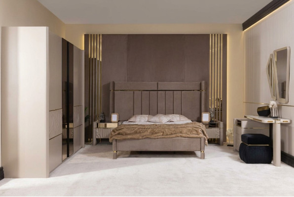 Slaapkamer set Bed 2x Nachtkastje Kledingkast Kaptafel met spiegel 5-delig Nieuw.