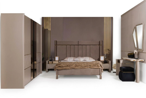 Slaapkamer set Bed 2x Nachtkastje Kledingkast Kaptafel met spiegel 5-delig Nieuw.