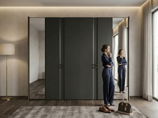 Moderne kledingkast Luxe kast Houten kasten Glas Taupe Slaapkamer